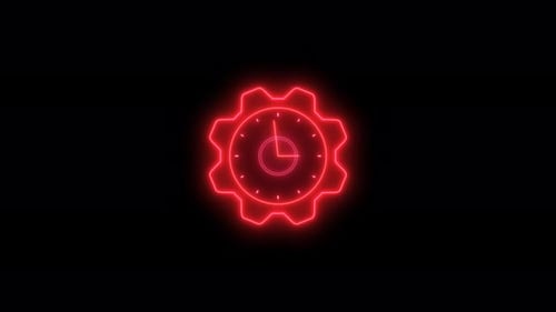 Animated Red Neon Gear and Clock Outline Icon