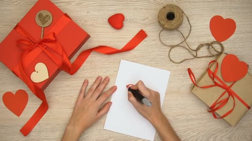 Overhead View Drawing Red Heart for Valentine's Day