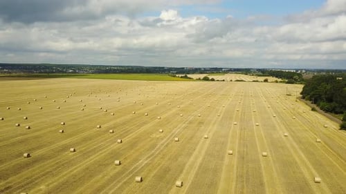 Agricultural Field with Hay Bales Aerial View
