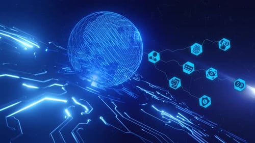 Futuristic Global Network and Data Security Concept Animation