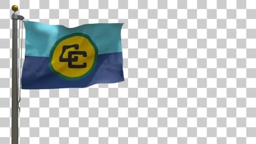 Realistic CARICOM Flag Waving on Transparent Background