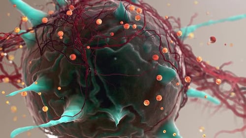 Animated 3D Microscopic Cell with Spikes and Interacting Particles