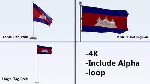 Waving Cambodian Flag Animation with Alpha Channel