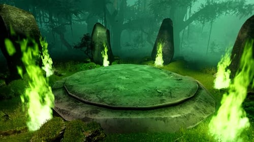 Mysterious Jungle Altar with Glowing Green Flames Reveal