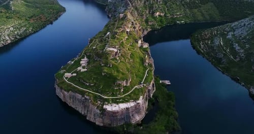 River And Ruined City Aerial View