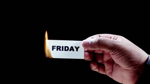 Hand Igniting Burning "Friday" Card