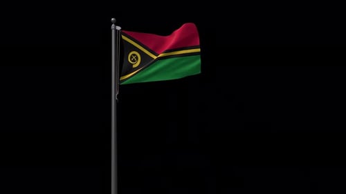 Vanuatu National Flag Waving on Flagpole