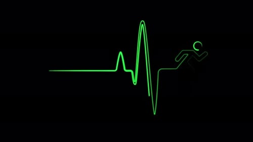 Neon heartbeat with running sign seamless animation. Heart rate medical research.