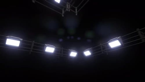Dramatic Boxing Ring Reveal with Overhead Stadium Lights