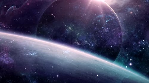 Cosmic Journey: Planet and Nebula in Starry Space