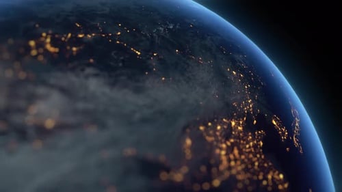 Spinning Earth with Glowing City Lights at Night