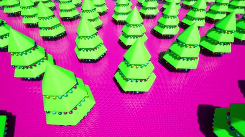 Juguetes de plástico verde con forma de árbol de Navidad y bosque en decoración navideña de estilo 3D