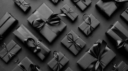 Elegant Black Wrapped Gifts with Black Ribbons