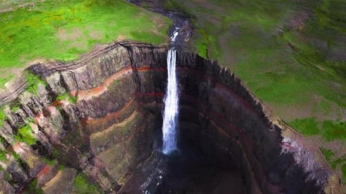 Drone Aerial Footage of The Aldeyjarfoss Waterfall in North Iceland