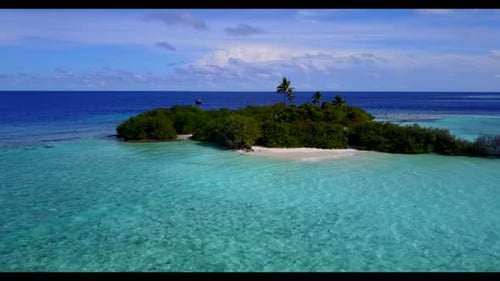 Aerial top view abstract of tranquil shore beach adventure by blue ocean with clean sandy background