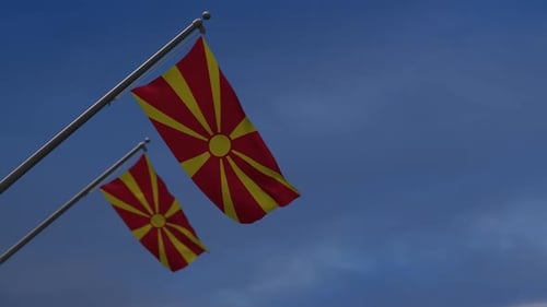 North Macedonian Flag Waving Slow Motion