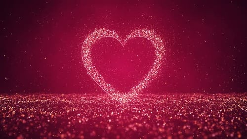 Shimmering Heart Particle Reveal on Red Background