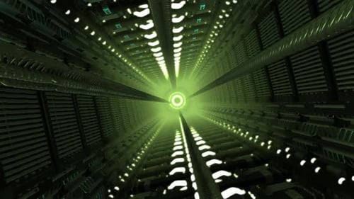 Animated Futuristic Digital Tunnel with Glowing Green Light