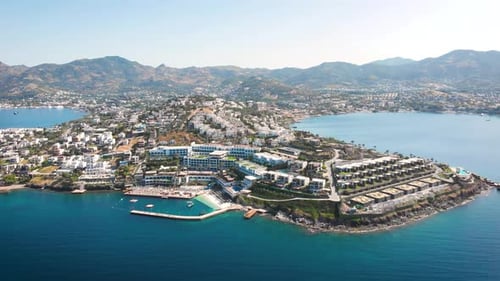 Bird Eye View of the City with Hotels and White Houses Onthe Ocean Coast at Noon