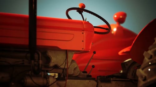 Classic Red Tractor Farm Vehicle Digital Animation
