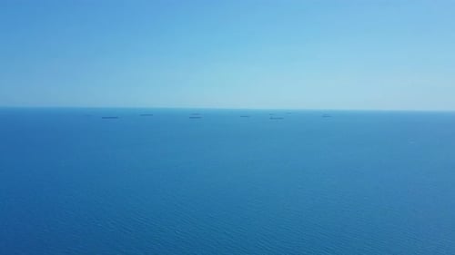 Aerial View Cargo Ship and Tanker in the Sea.