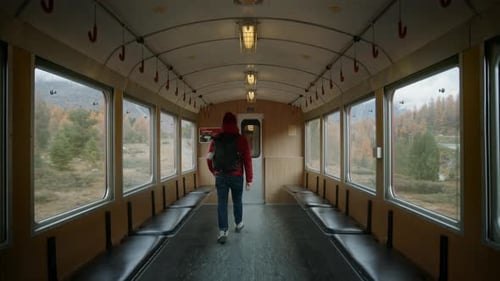 Inside of Retro Vintage Train Carriage Car