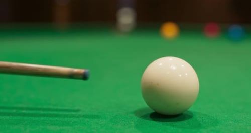 Close up of Snooker shooting on snooker table