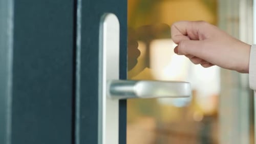 Hand Knocks on Door, Close Up