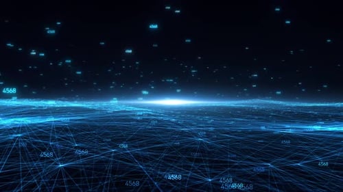 Futuristic Digital Network Grid Animation with Data Flow