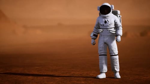 Futuristic 3D Astronaut Standing on Mars Surface