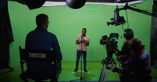 Actor Performing in Studio with Green Screen