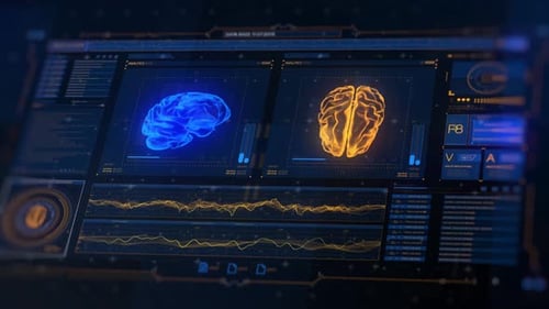 Futuristic Brain Scan Digital Interface with Data Analytics