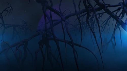 Eerie Halloween Night Landscape with Spooky Trees Animation