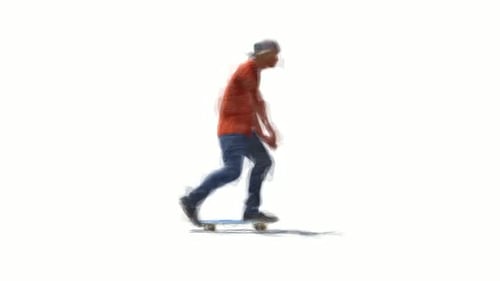 Skateboarder Gliding with Artistic Painterly Visual Effect