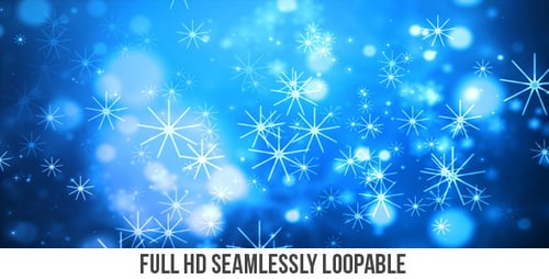 Seamless Loop Blue Glittering Snowflakes and Bokeh Background