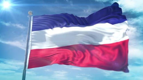 Seamless Loop of Blue White Red Striped Flag Waving in Sky