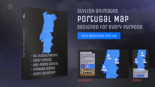 Animated Portugal Map Template with Customizable Navigation and Location Markers