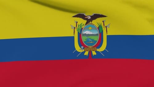 Ecuador National Flag Waving Seamlessly with Coat of Arms