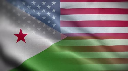 Djibouti and United States Flags Seamlessly Waving Animation