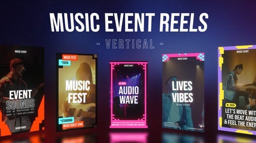 Dynamic Neon Music Event Vertical Video Templates