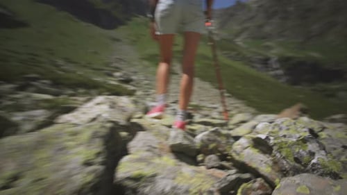 Woman Backpacker Hiking In Mountain 053