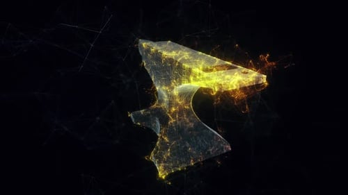 Futuristic Anvil Animation with Glowing Digital Effect