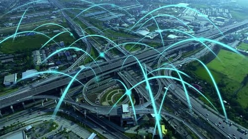 Smart Digital City Highway with Globalization Graphic of Connection Network