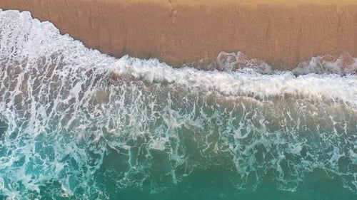 Sandy Beach Top View. Aerial View From Flying Drone