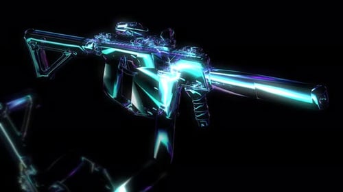 Futuristic Holographic Rifle Weapon Rotating Animation with Neon Glow