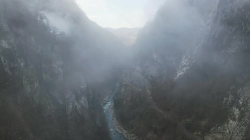 Abandoned Old Dangerous Road in a Narrow Gorge Along the Mzymta River