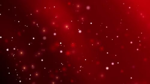 Festive Red Christmas Background with Sparkling Snowflakes and Golden Particles