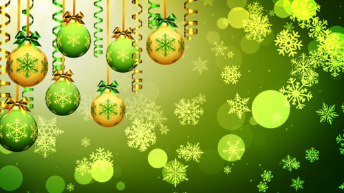 Animated Christmas Ornaments and Falling Snowflakes Background