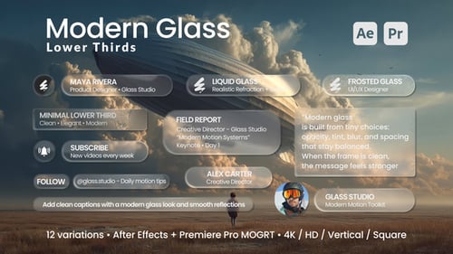 Modern Glass Lower Thirds (12 MOGRTs) for Premiere Pro & After Effects