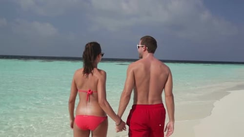 Backview Couple Walking on Beach